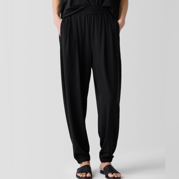 Eileen Fisher Stretch Lantern Jogger Pants Black Medium Viscose/ Lycra Soft - Picture 8 of 8